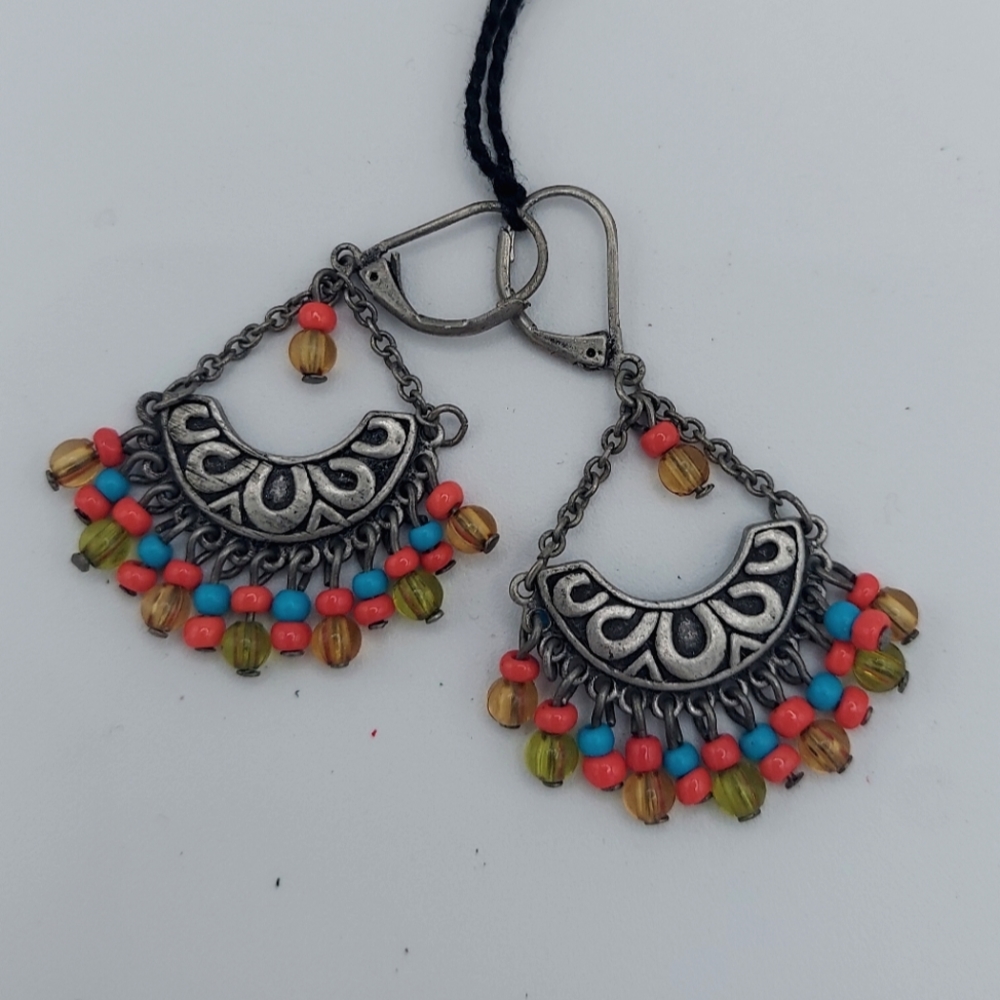 Boho silver and beaded earrings